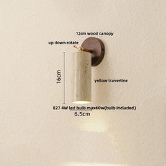 Wall-mounted light fixture with dimensions and features labeled on a beige wall.