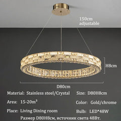 Chandelier with dimensions and specifications on a dark background