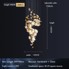 Gold Petal & White Flower Chandelier with Cascading Design