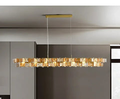 Gold Ring Chandelier with Textured Butterfly Glass Cubes