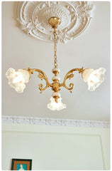 Gold Floral Chandelier With Frosted Glass Shades