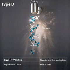Crystal Flower Chain Chrome Wall Sconce Light with Light Refractions