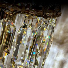 Gold Tiered Crystal Pendant Light Fixture Floral Stems Glass Shades