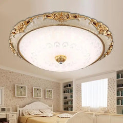 Decorative ceiling light fixture in a bedroom setting