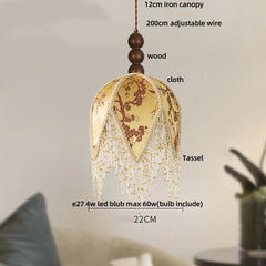 Decorative pendant light with labeled parts on a neutral background