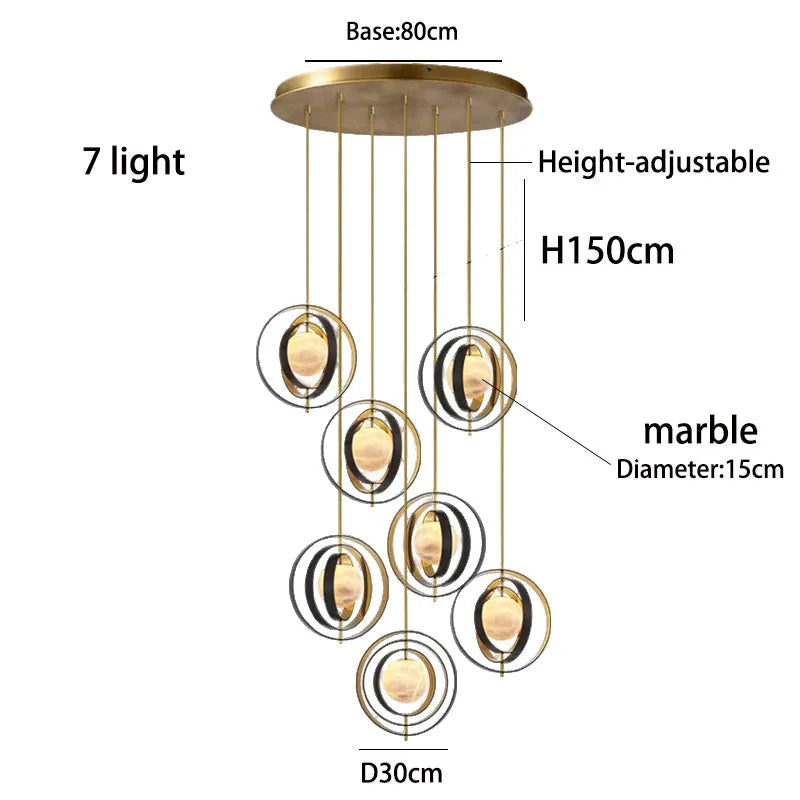 Chandelier with dimensions and features labeled.