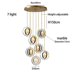 Chandelier with dimensions and features labeled.