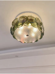 White Glass Floral Flush Mount Ceiling Light Chrome Brass Finish
