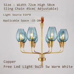 Gold Metal Frame Blue Glass Tear Drop Pendant Chandelier Light Fixture