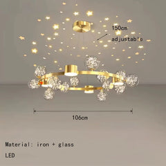 Modern Gold Ring Chandelier with Starburst Crystal Globe Shades