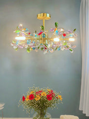Gold Crystal Flower Chandelier Semi-Flush Mount Light