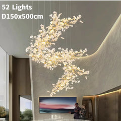 Large decorative chandelier with 52 lights in a modern interior setting.
