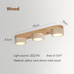 Natural Stone and Wood Linear Flush Mount Light Fixture