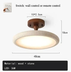 Natural Stone and Wood Semi-Flush Mount Ceiling Light Fixture