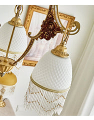 Polished Brass Floral Ceramic Hanging Chandelier