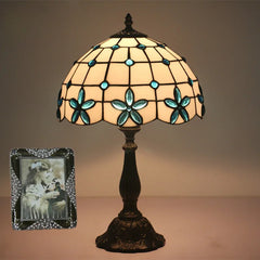 Tiffany Stained Glass Floral Table Lamp with Gold Metal Base