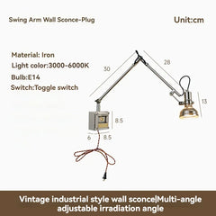 Adjustable Brass Wall Sconce with Walnut Base and Black Arm