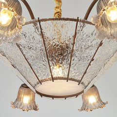 Bronze Flower Glass Shade Chandelier with Frosted Bell Shades