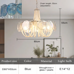 Gold Glass Beaded Chandelier with Pearl Strings Pendant Light