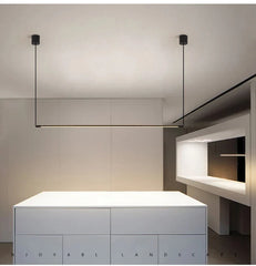 Modern Black Minimalist Linear Suspension Chandelier Frosted LED Light