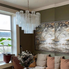 Tiered Frosted Glass Tube Chandelier Semi-Flush Mount Light