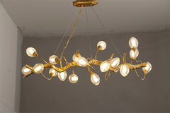 Gold Branch Chandelier with Crystal Fruit Glass Shades and Metal Frame