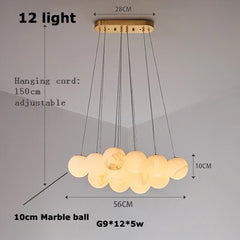 Gold Marble Bubble Cluster Pendant Light Fixture with Suspended Globes