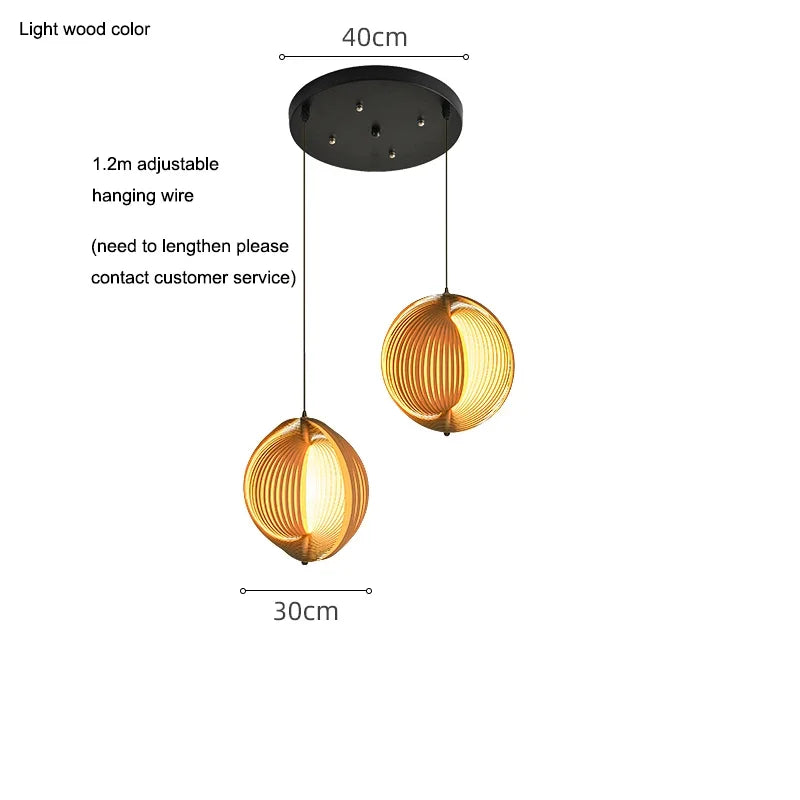 Two pendant lights with measurements on a white background