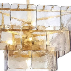 Tiered Amber Glass Chandelier with Brushed Gold Finish Metal Frame