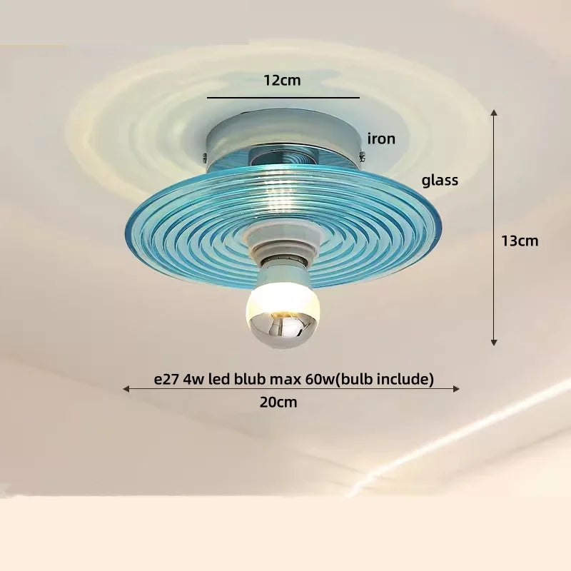 Ceiling light fixture with measurements on a white background