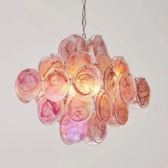 Glass Disc Chandelier Pink Tiered Hanging Pendant Light