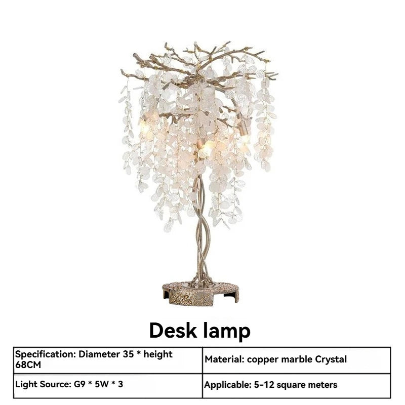Decorative desk lamp with branches and crystals on a white background