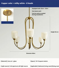 Gold Curved Arm Frosted Glass Pendant Chandelier Light Fixture
