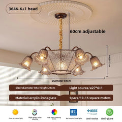 Bronze Flower Glass Shade Chandelier with Frosted Bell Shades