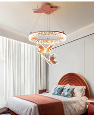 Butterfly Crystal Ring Pendant Light with Rose Gold Butterfly Accents