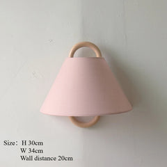 Pleated Fabric Cone Wall Sconce with Natural Wood Hoop Accents