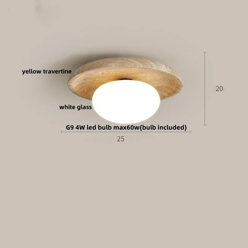 Ceiling light fixture with dimensions and material information on a beige background