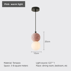 Pendant light with terrazzo design on a white background