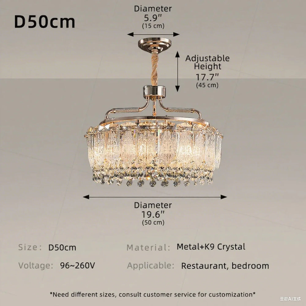 Chandelier with dimensions and specifications on a gray background