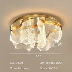 Gold Floral Wave Flush Mount Ceiling Light with Soft Fabric Shades