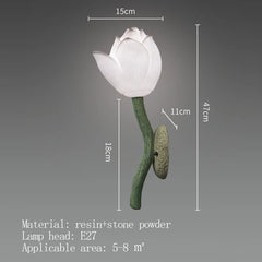 Wall-mounted light fixture with dimensions and material details on a gray background