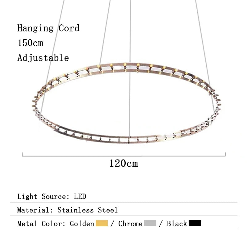 Chandelier with dimensions and material details on a white background