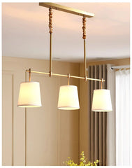 Polished Copper Ring Chandelier with Fabric Shades