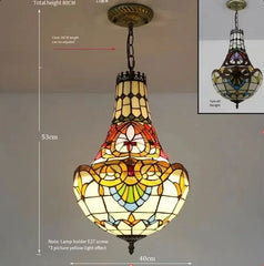 Stained Glass Bell Pendant Light with Gold Finish Metal Frame