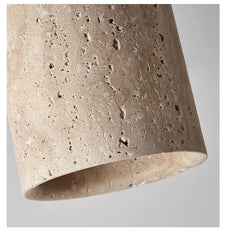 Stone Cylinder Pendant Light with Wood Accent and Natural Texture