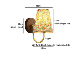 Wall-mounted lamp with floral lampshade and dimensions labeled