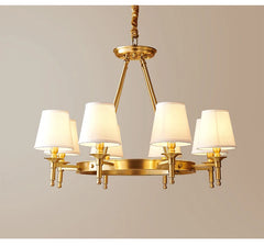 Polished Copper Ring Chandelier with Fabric Shades