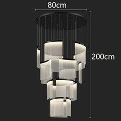 Chandelier with dimensions labeled on a black background