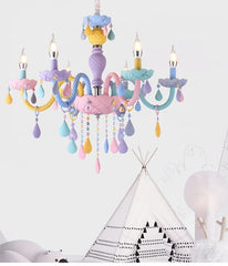 Macaron Crystal Chandelier Pastel Floral Semi-Flush Ceiling Light