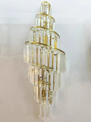 Gold Crystal Spiral Wall Sconce with Modern Brass Frame